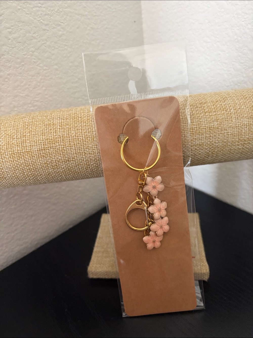 Handcrafted cherry blossom charm keychain